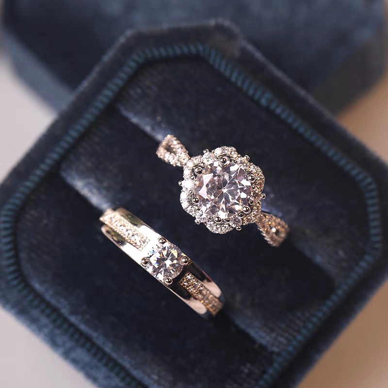 铜合金耳饰 情侣一对扭臂仿真钻戒对戒活口可调节婚礼仪式用