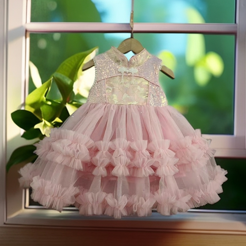 女童秋季新款连衣裙小女孩洋气蓬蓬裙中国风新中式背心裙两件套