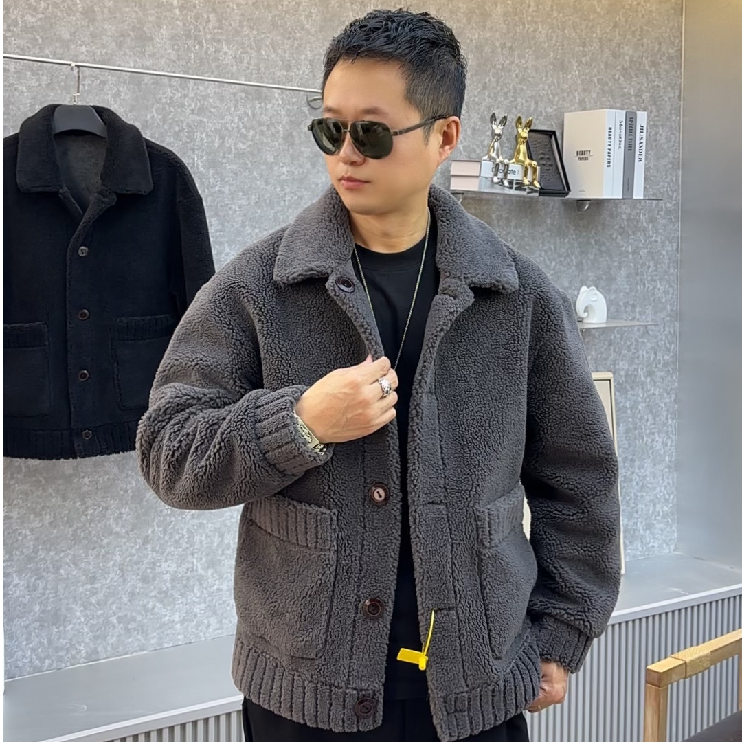 【盛丰男装】双面穿羊毛颗粒男士休闲落肩廓形翻领百搭冬季不起球