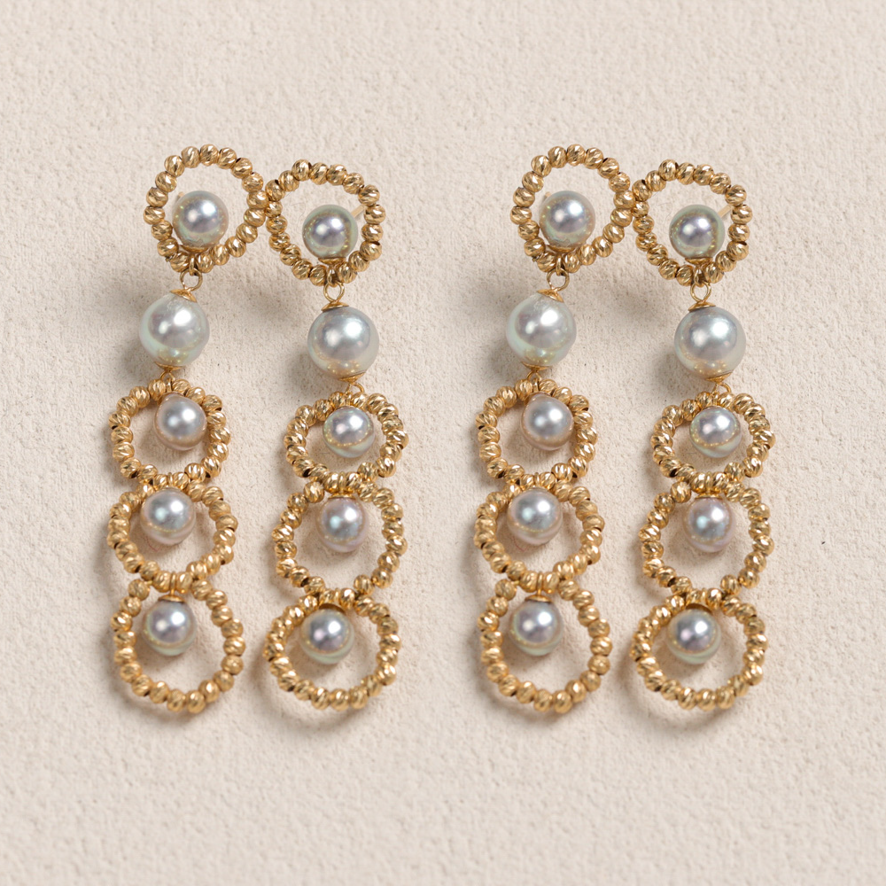 【叭哒不惑】18K金4-7mm银蓝akoya海水珍珠耳坠约51*10mm多样性发一