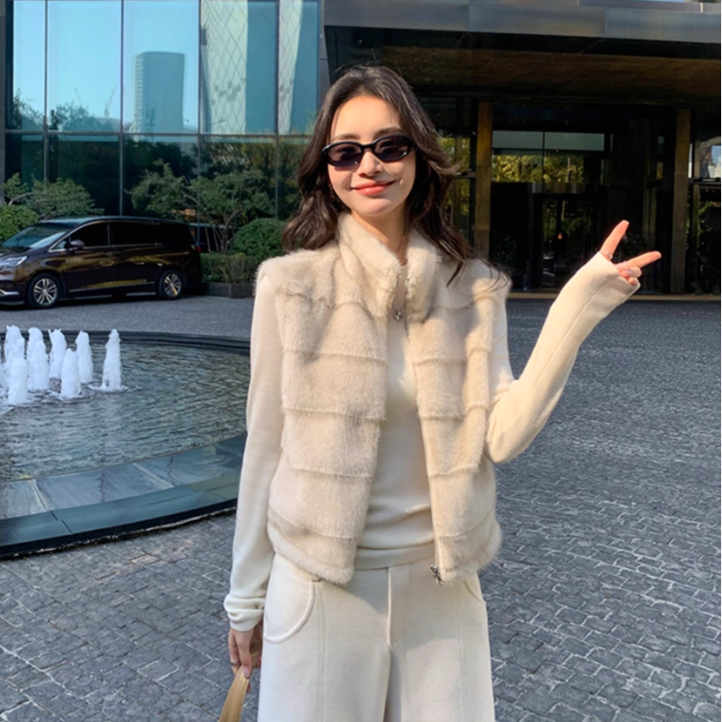 pusumede 慵懒暖意 立领毛坎肩马甲女软糯保暖无袖毛毛外套