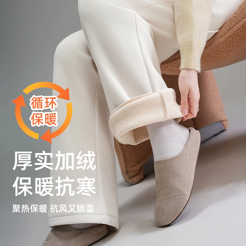 B门店5&9/9！热力休闲裤」桑蚕丝羊毛混纺加绒加厚直筒阔腿裤C24748