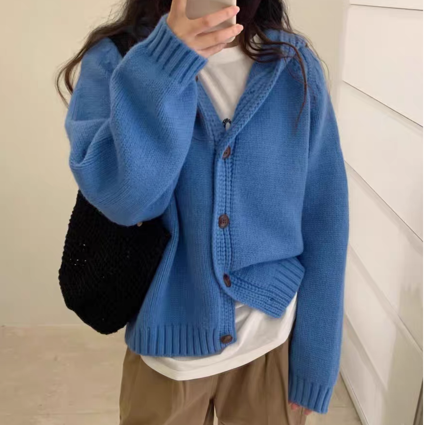 韩系慵懒风连帽针织开衫女2025秋冬新款宽松显瘦软糯毛衣外套上衣