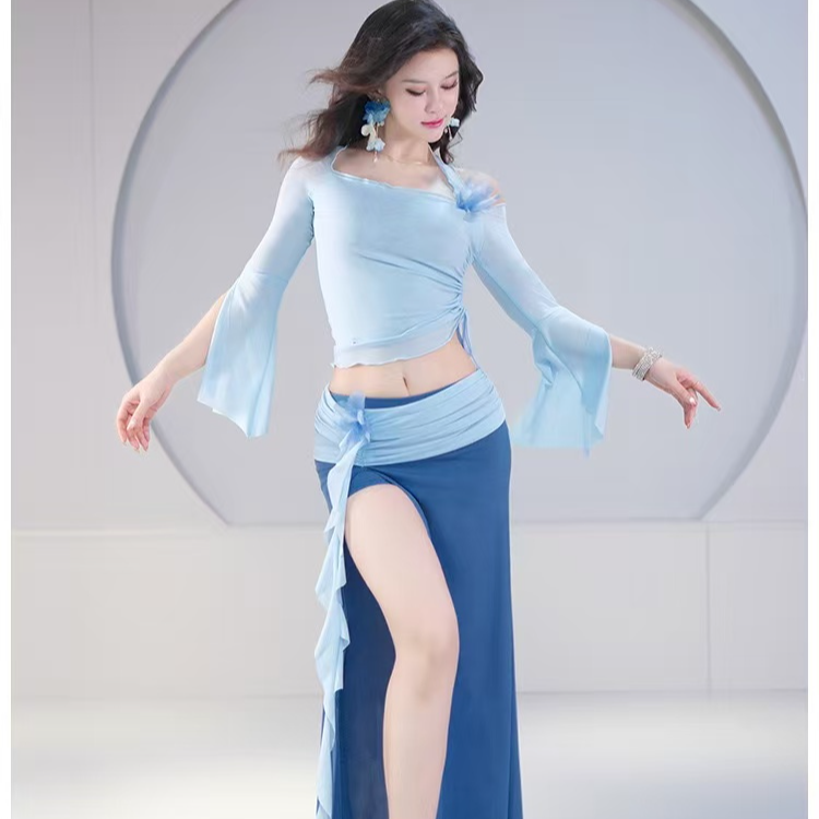 新款肚皮舞练功服长裙套装表演出服初学者东方舞服装舞蹈花朵长裙