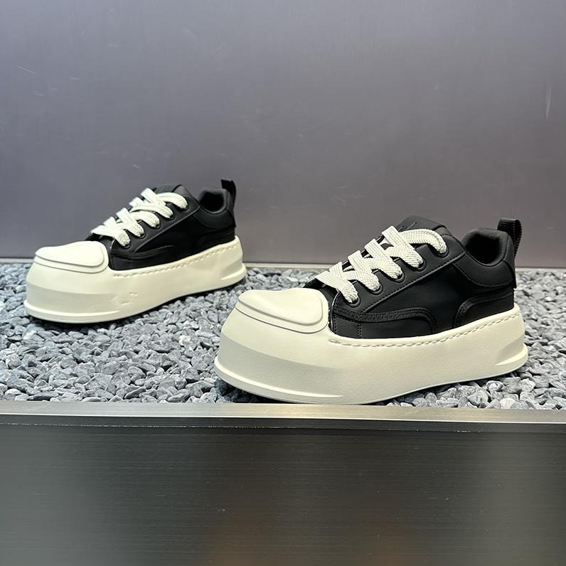 大头鞋男秋季新款厚底增高低帮系带贝壳头休闲鞋时尚百搭舒适板鞋