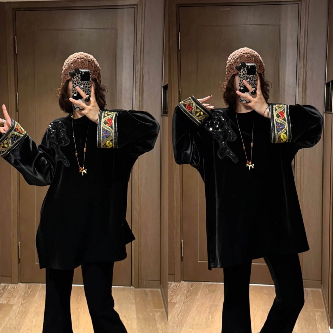 YDFSTUDIO小众【美貌玩家】欧货高品钉珠撞色拼接设计上衣+裤子套装