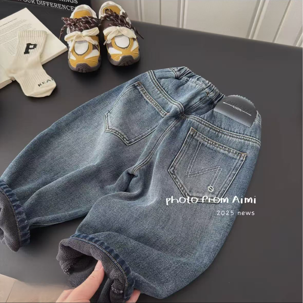 【加绒加厚】儿童一体绒牛仔裤耐磨耐脏软牛仔冬季新款韩版加绒长裤