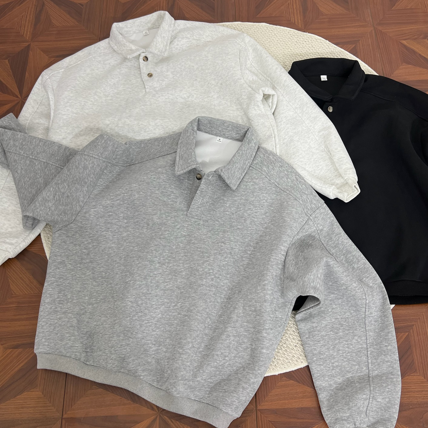 Dehz25FW短款重磅POLO领卫衣男春季美式纯色宽松套头情侣上衣潮