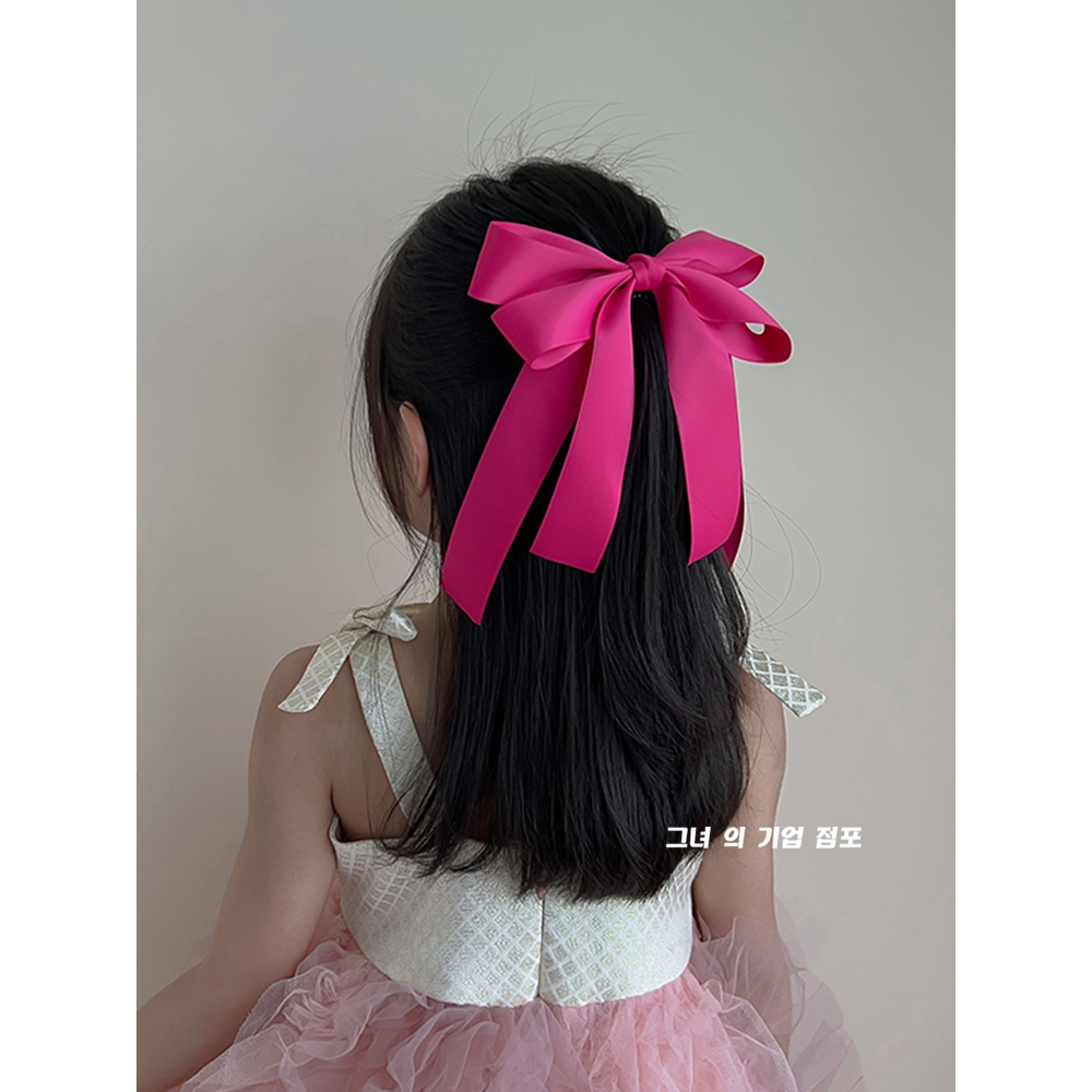 儿童蝴蝶结发夹气质顶夹高级感弹簧夹后脑勺发卡淑女长飘带发饰
