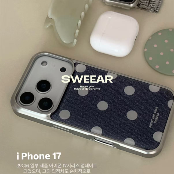 银边滴胶亮面牛仔蓝波点适用苹果17air手机壳iPhone16promax高级