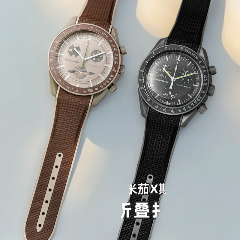 适配欧米茄斯沃琪moonswatch联名月球土星弧形接口折叠扣硅胶表带