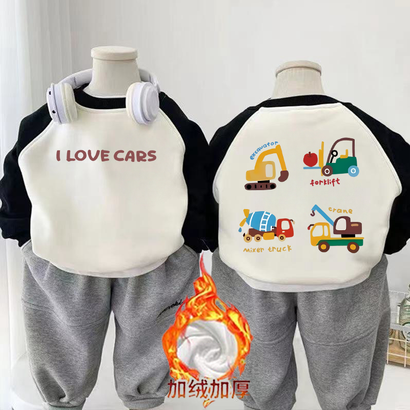 男童卫衣圆领打底衫儿童加绒秋冬加厚卫衣中小童男孩洋气外穿上衣