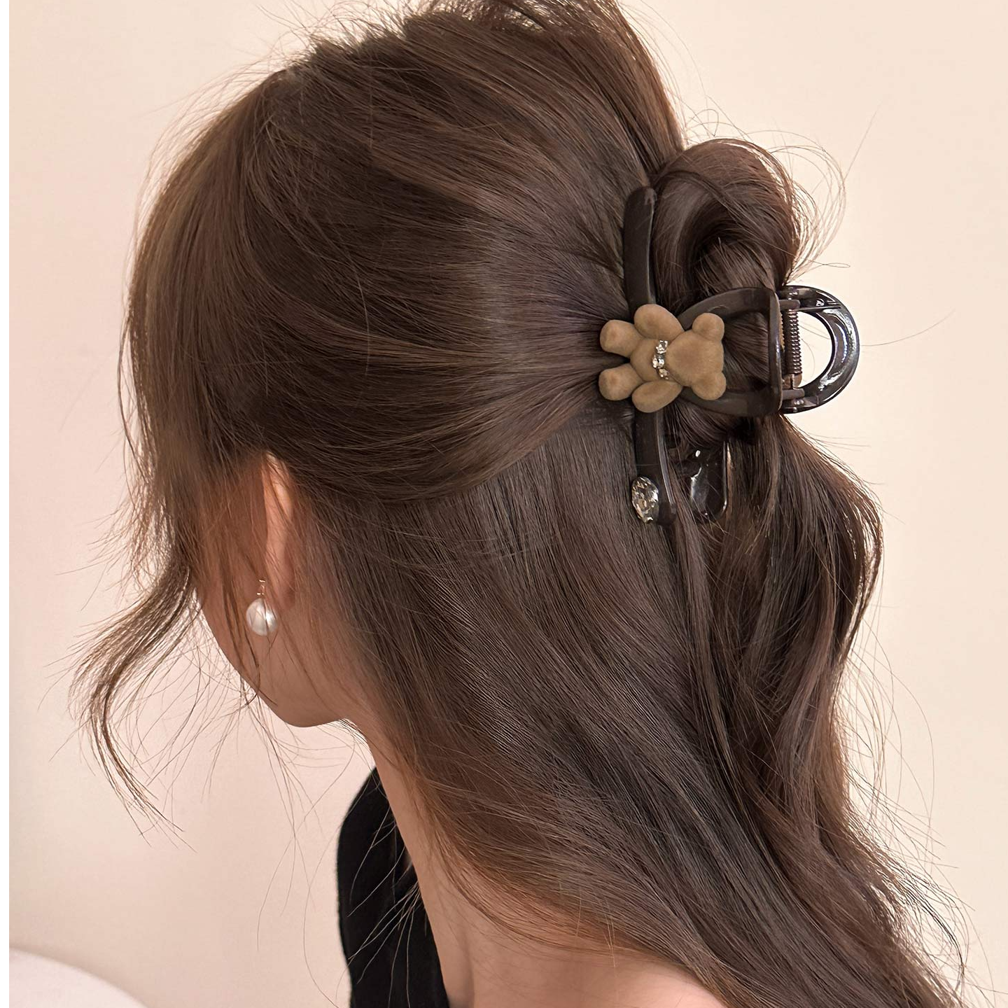 网红复古秋冬小熊抓夹女高级后脑勺鲨鱼夹半扎发饰2025新款ins