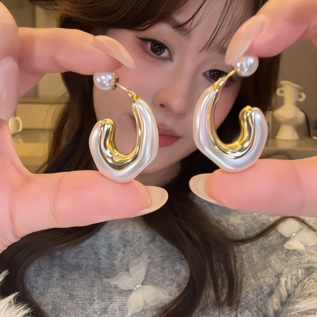 锌合金耳饰 几何设计师珠珠耳钉气质轻奢高级感耳饰时尚温柔耳饰