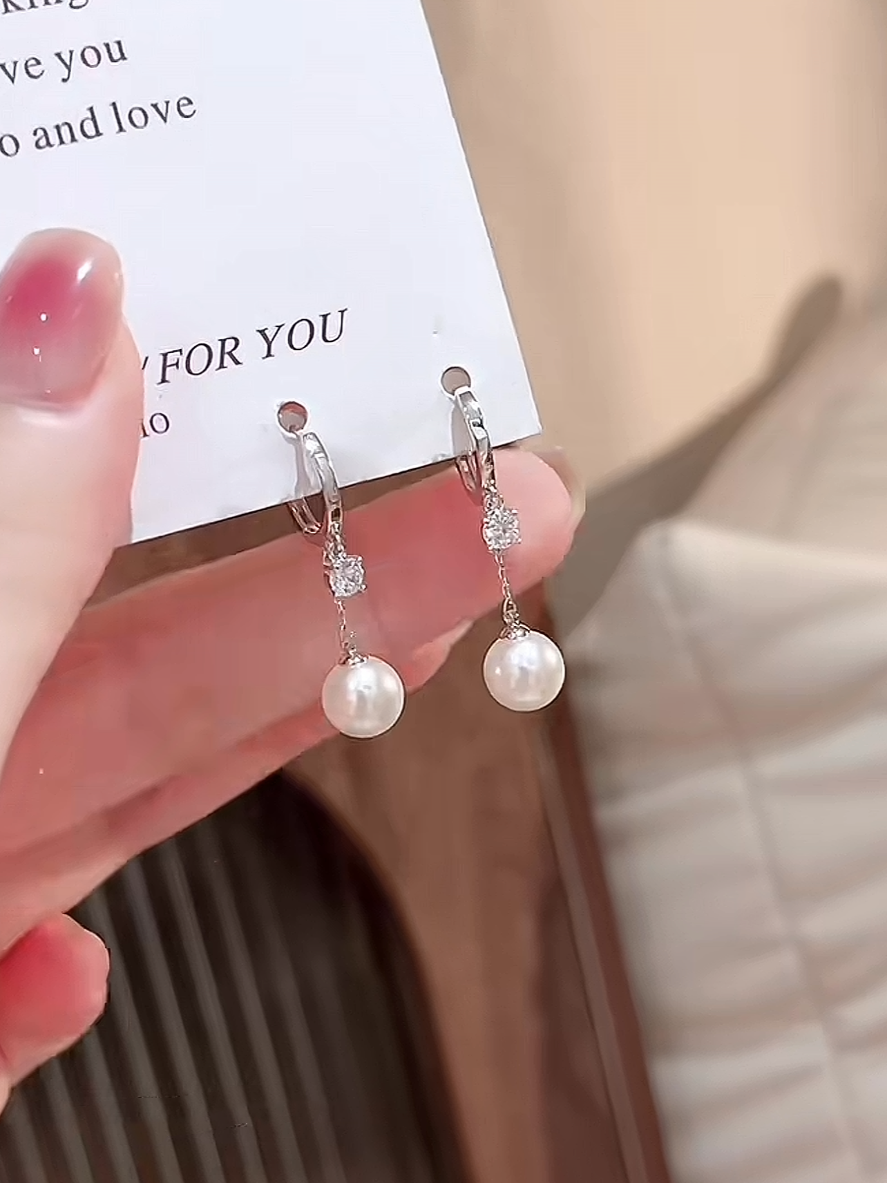 铜合金耳饰 925银针锆石流苏珍珠耳扣女气质耳环百搭小众简约耳饰