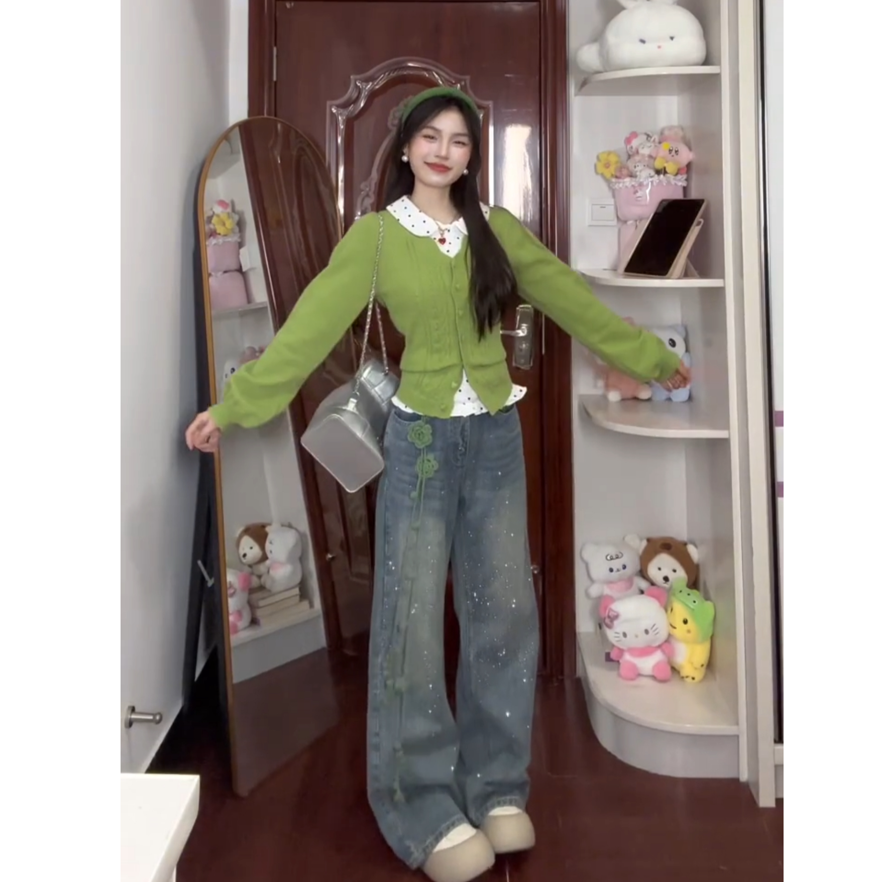 流行一整套2026春季新款时尚甜美减龄打底衫毛衣牛仔裤三件套