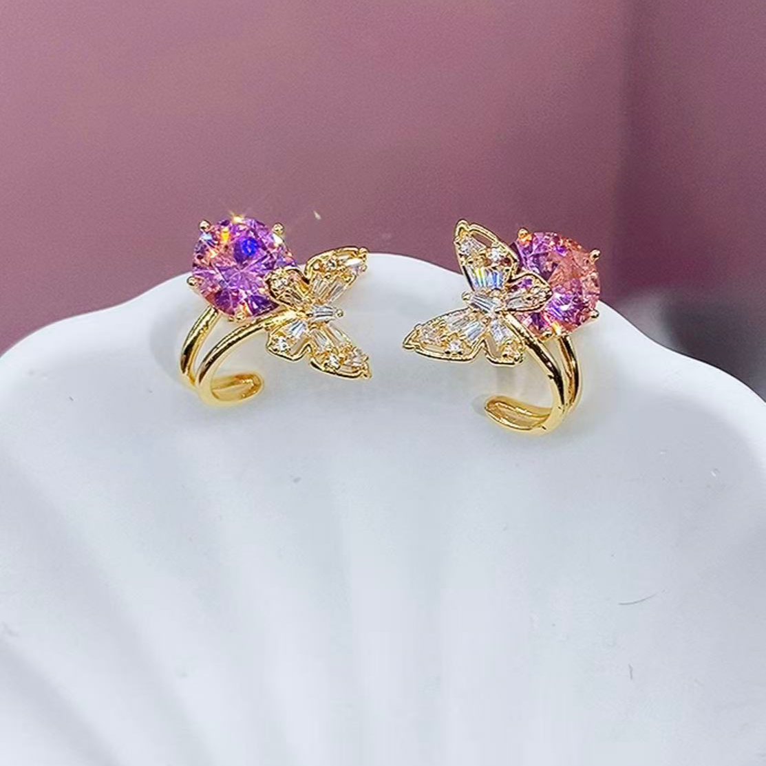 铜合金锆石耳饰 （427号）925银女神蝴蝶耳钉气质百搭山设计耳饰