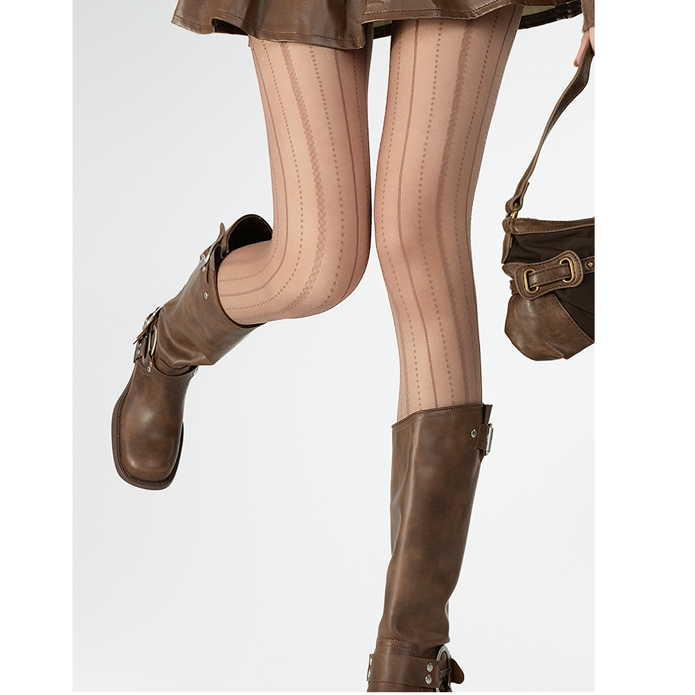 抵达一楼辣妹复古提花丝袜棕色显瘦竖纹麻花白色连裤袜春秋打底袜