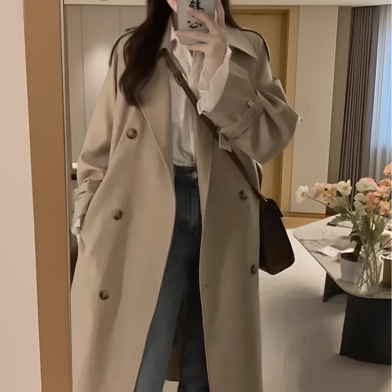 风衣女中长款2025秋季新款韩系气质收腰卡其色小个子春秋大衣外套