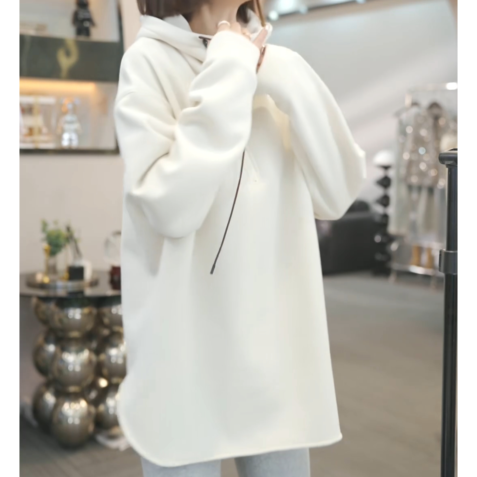 秋冬新款中长款连帽卫衣加绒保暖百搭帽衫上衣LK2500661