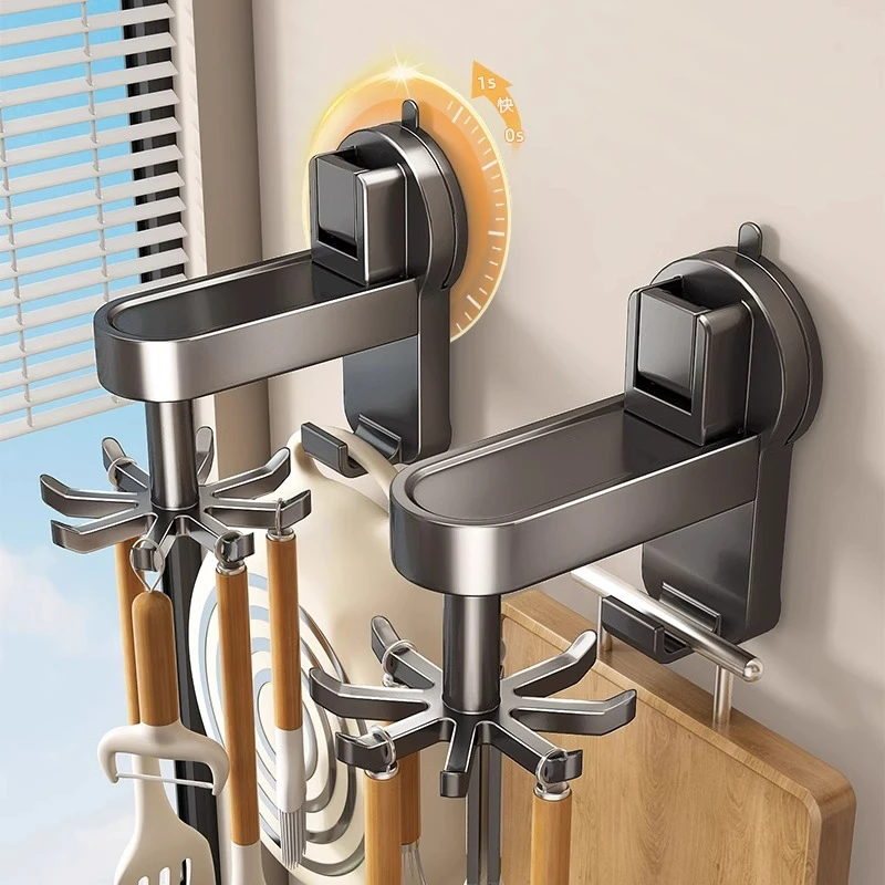 吸盘厨房旋转挂钩免打孔壁挂式厨具收纳架铲子勺子挂架锅铲置物架