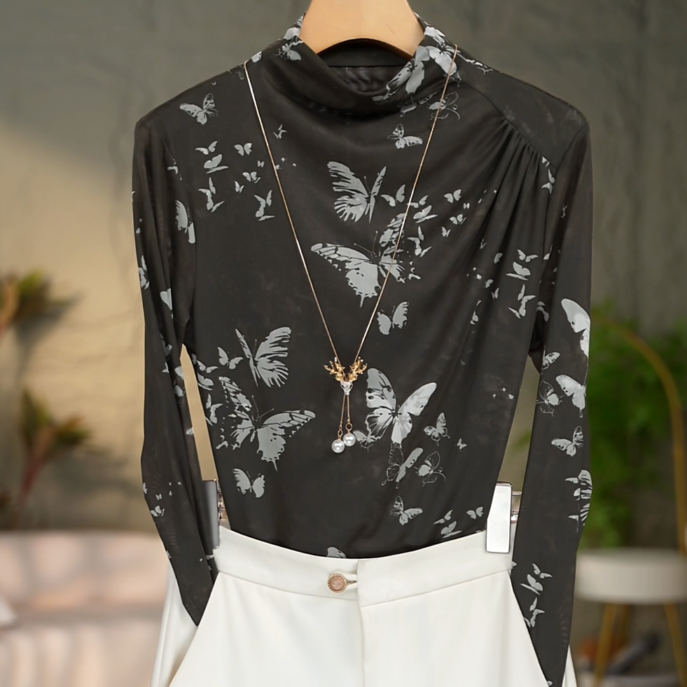 348#高贵上档次小衫2025新款潮流气质时尚显瘦网纱打底衫上衣