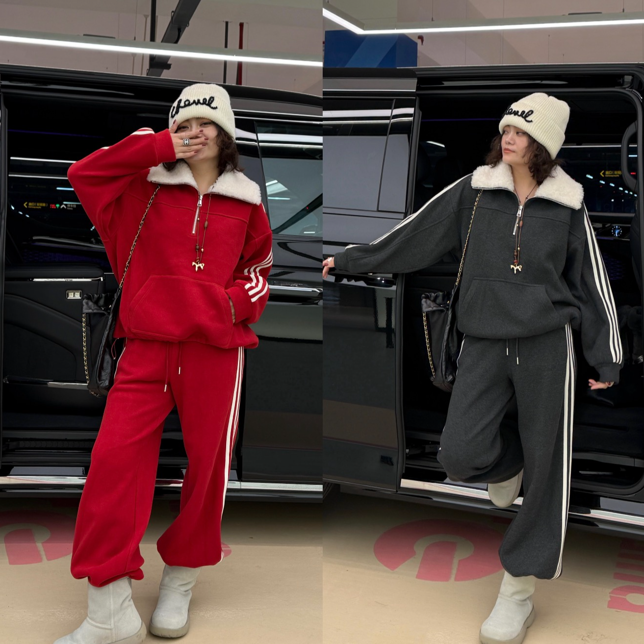 YDFSTUDIO小众【北欧腔调】欧货重工高品翻领拼接设计上衣+裤子套装