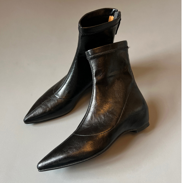 2025新款通勤内增高瘦瘦靴5.5厘米尖头软皮弹力靴后拉链坡跟靴子