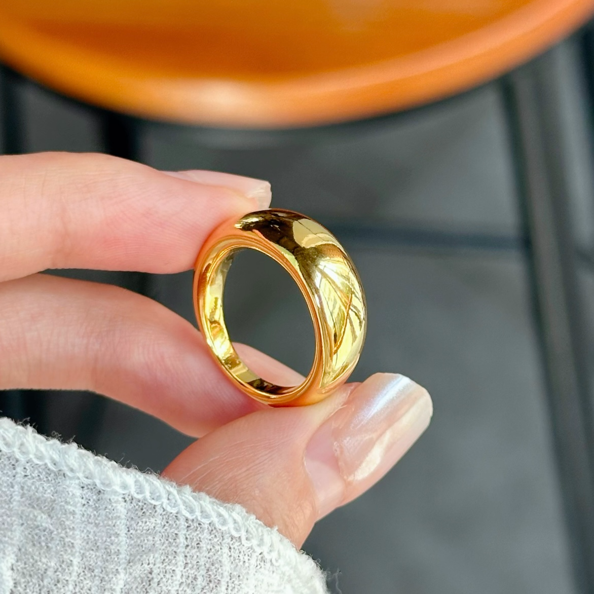 铜合金戒指 【金熹菲饰品】时尚百搭5G工艺镜面高闪泥鳅背面包戒指