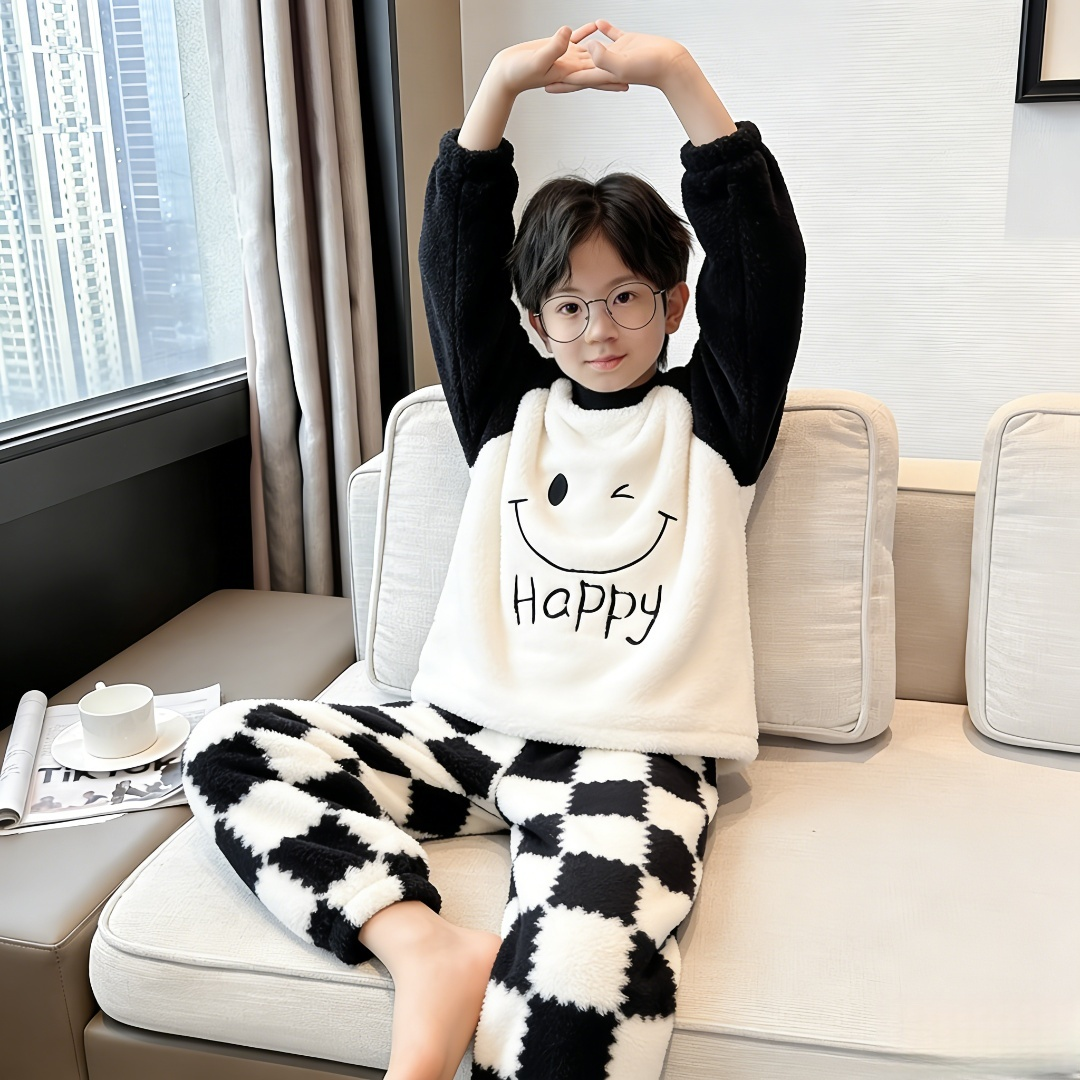 儿童装男童睡衣秋冬款家居服冬季珊瑚绒男孩法兰绒中大童加绒加厚