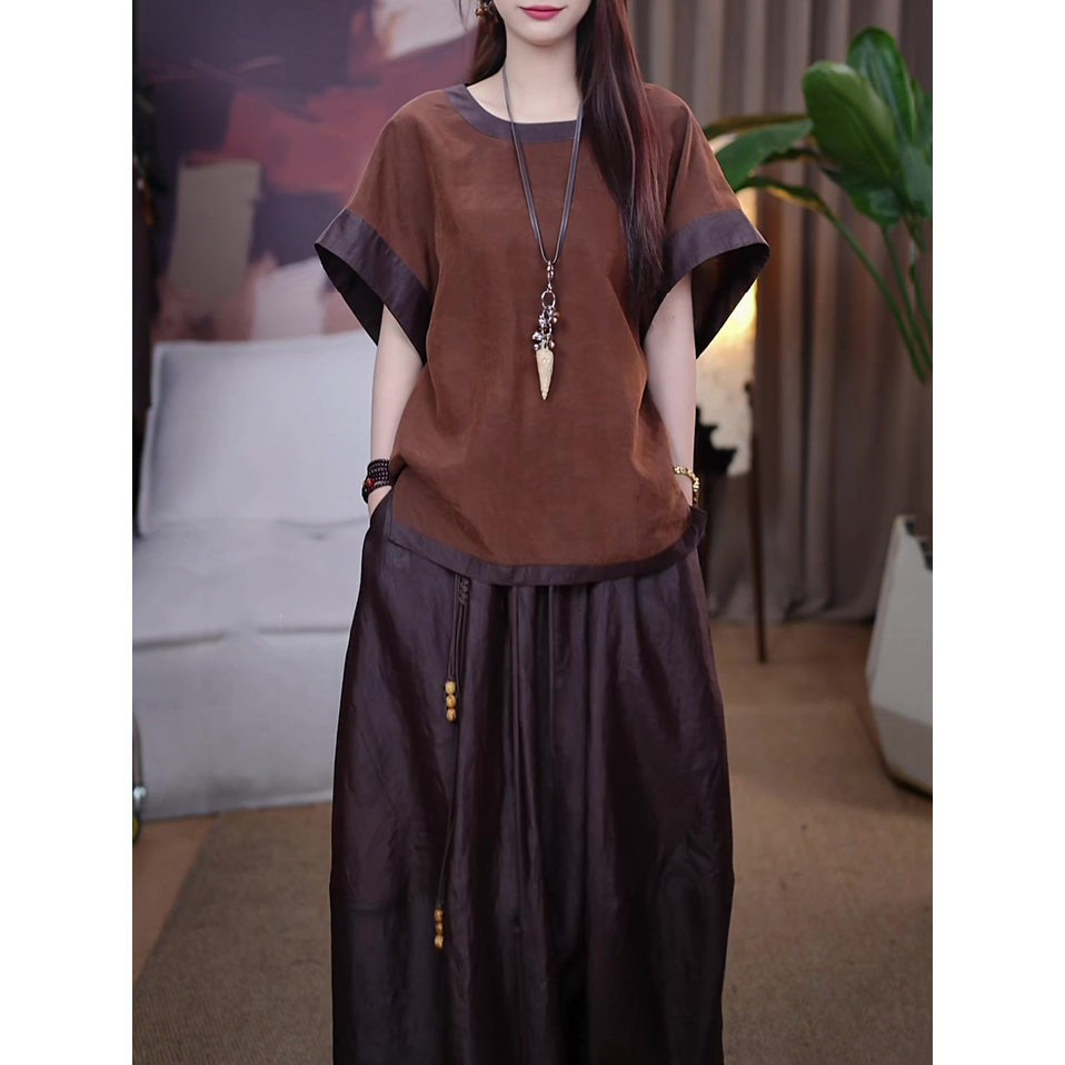 气质时尚套装女2025夏季新款百搭宽松显瘦大码上衣+半身裙两件套