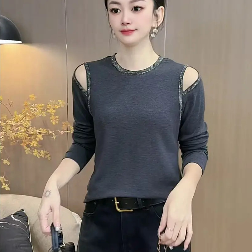 【8311】新品漏肩烫钻显瘦时尚气质上衣