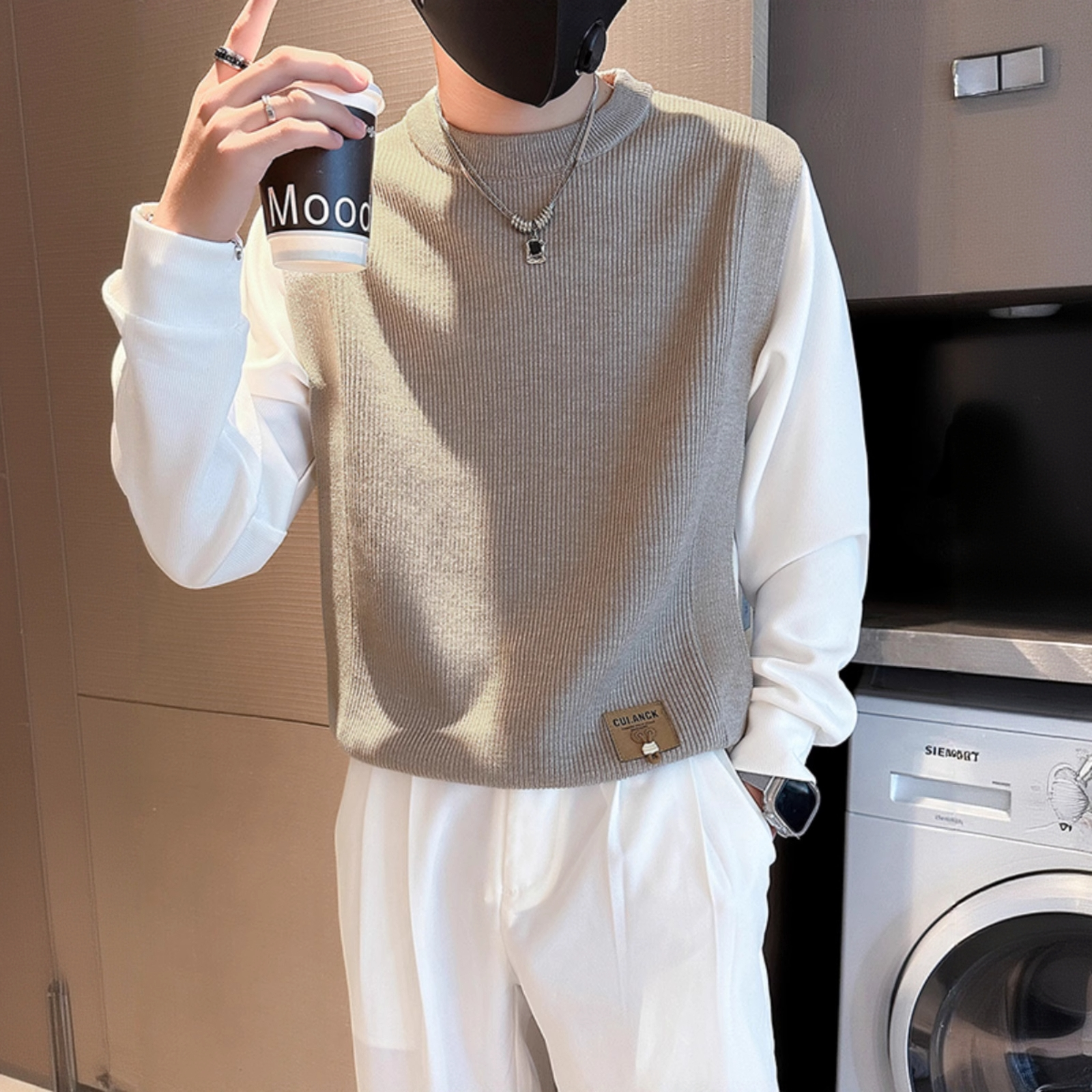 假两件卫衣男士潮牌拼接针织长袖体恤2025新款男装上衣春秋季外套