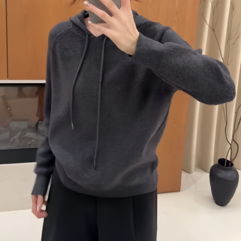 大码女装设计款套头连帽毛衣针织上衣新款微胖mm显瘦打底洋气上衣