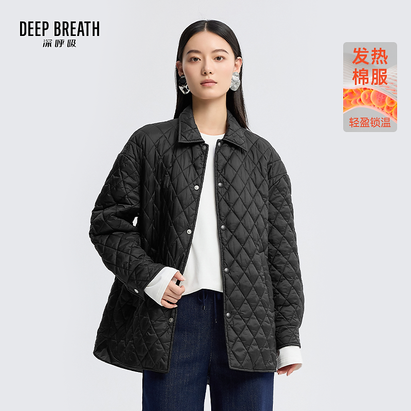 DEEP BREATH深呼吸冬季保暖棉衣绗线翻领廓形发热棉服外套A401475