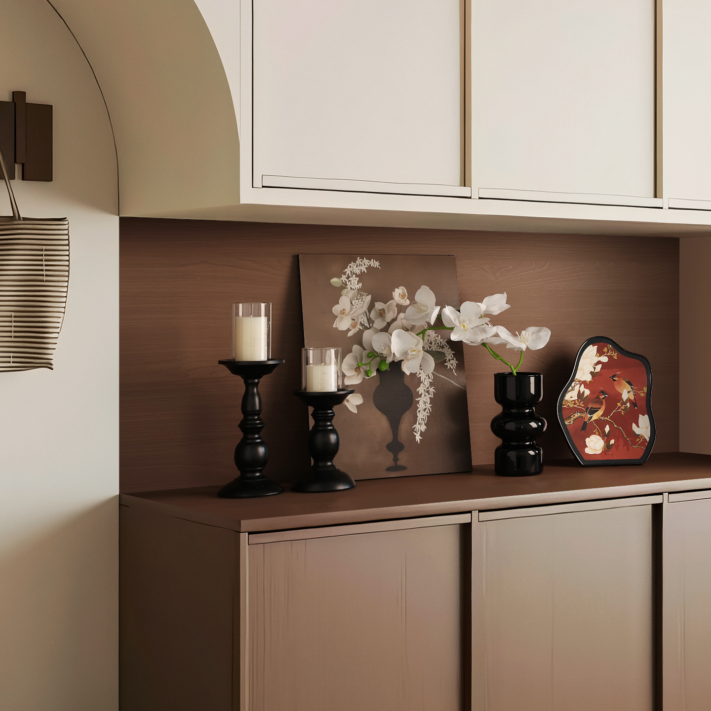 贝汉美中古风客厅玄关装饰摆件进门钥匙收纳法式复古鞋柜软装挂画