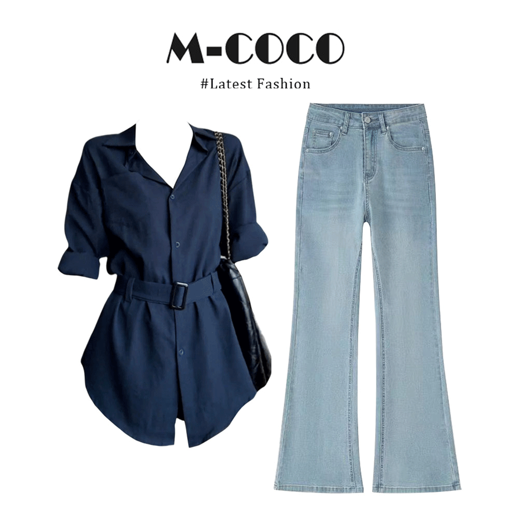 MARIE.COCO老钱风松弛感套装韩系气质长袖衬衫上衣微喇牛仔裤套装