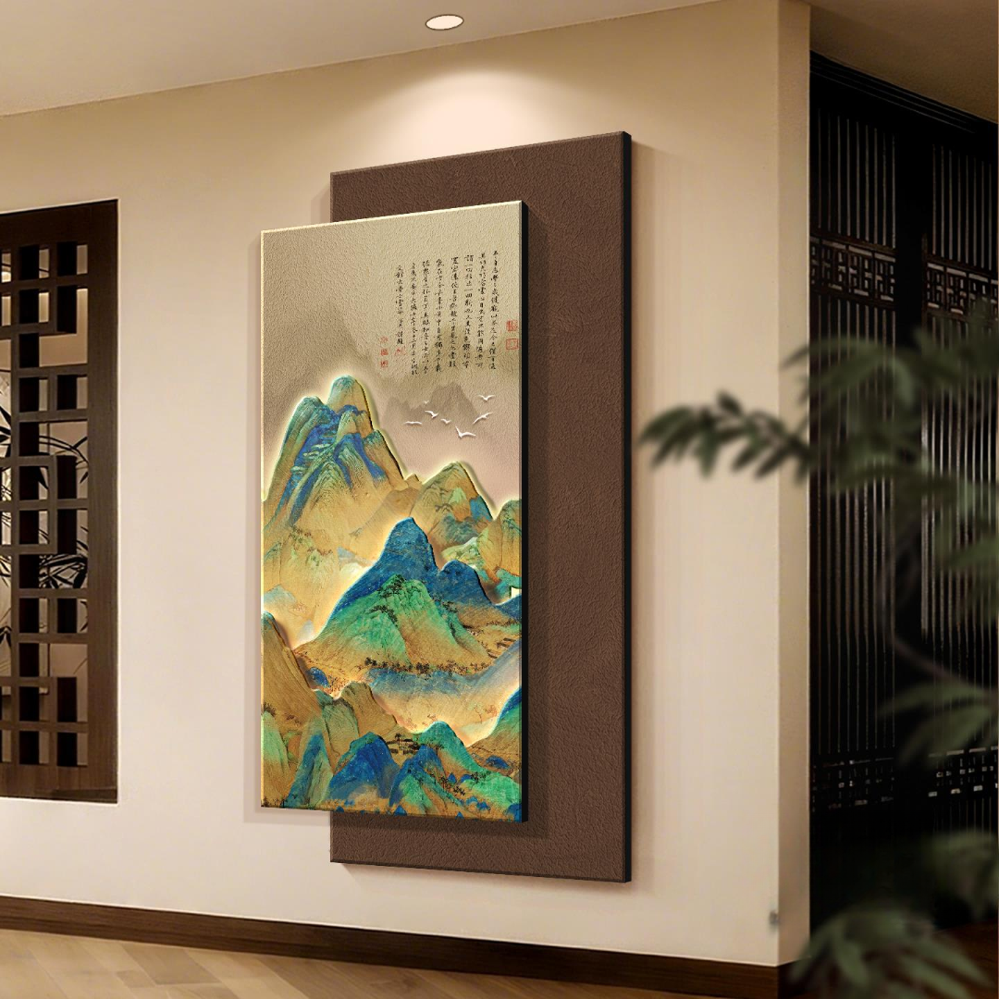 千里江山玄关装饰画新中式走廊过道挂画2025新款高档入户玄关壁画