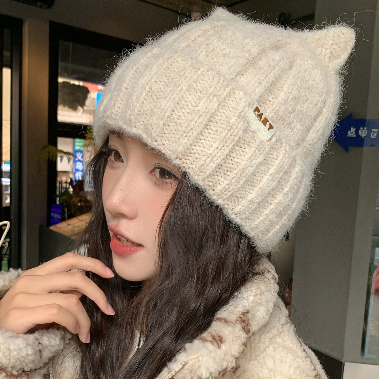 猫耳朵毛线帽子女秋冬季新款日系保暖可爱针织帽韩版休闲百搭冷帽