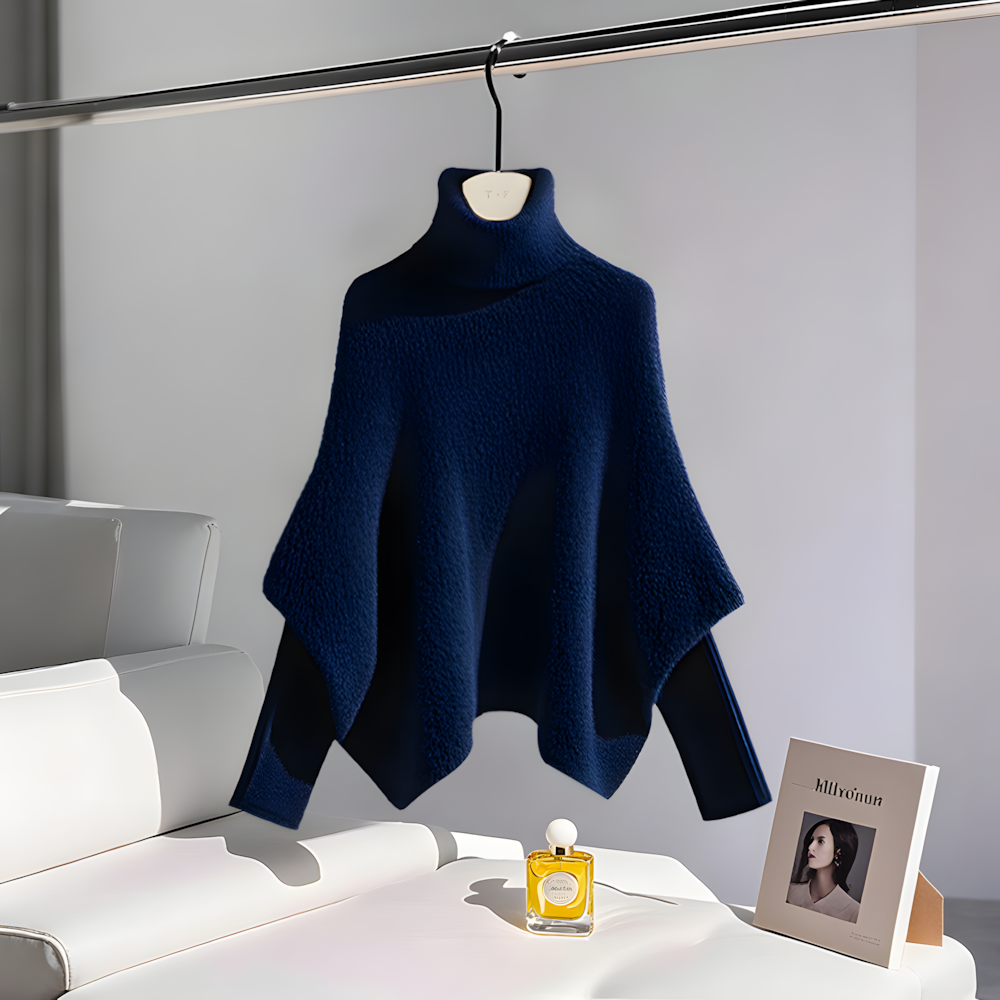 法式轻奢纯色高领针织毛衣女套头2025秋冬新款斗篷款加厚上衣外套