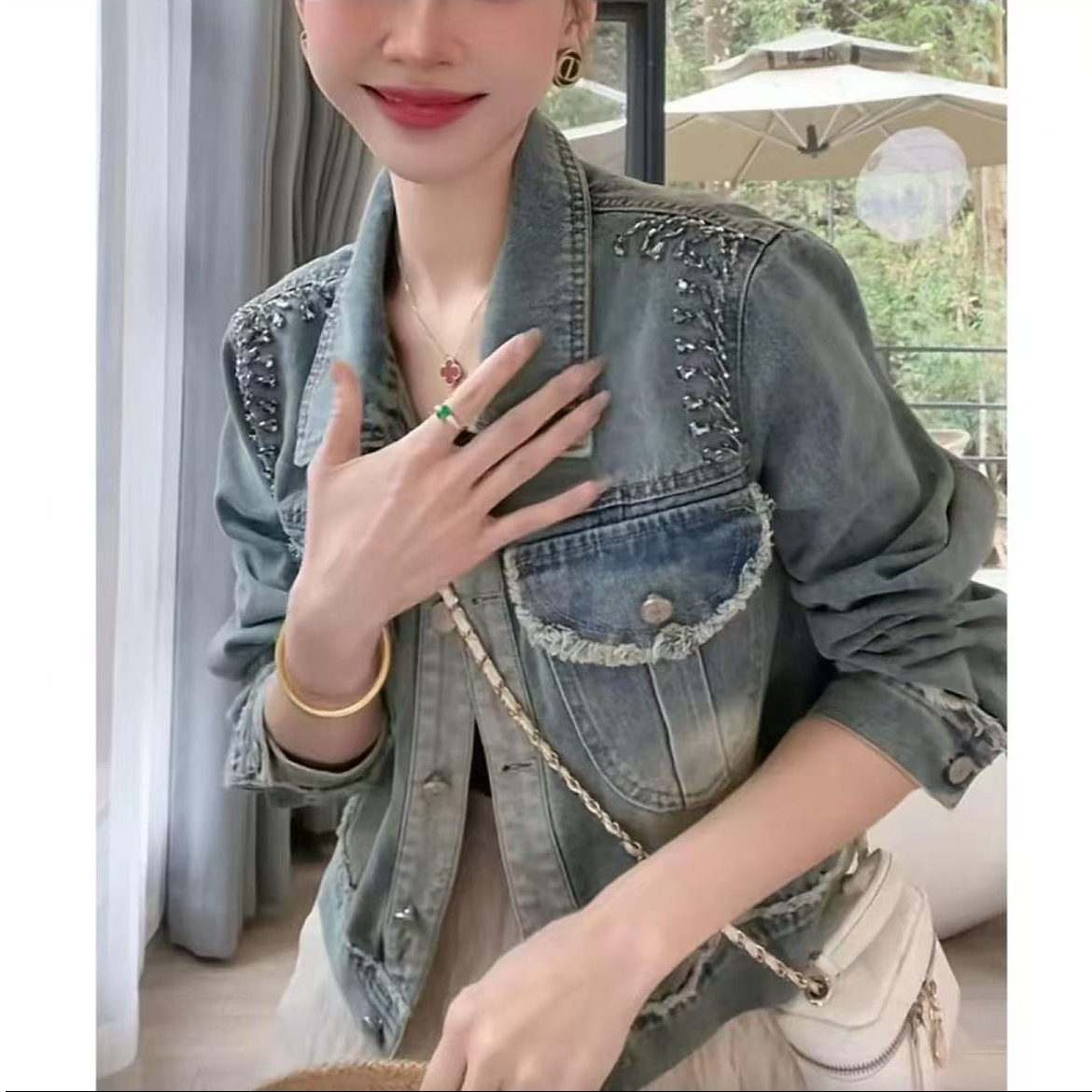 韩版宽松显瘦百搭短款复古毛边牛仔外套2025新款牛仔外套6668#-3