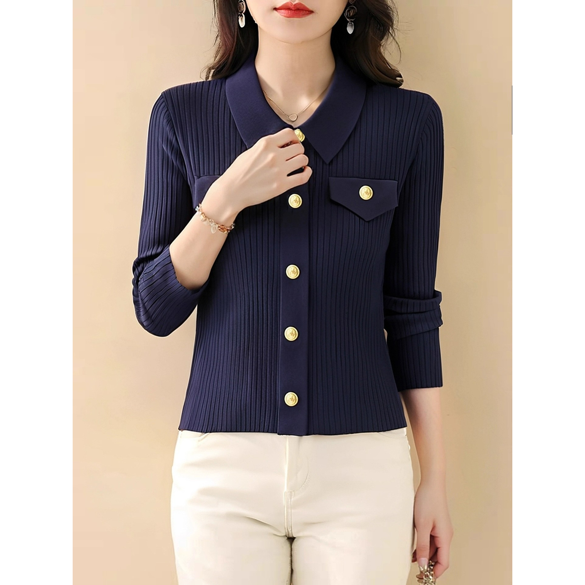 南油专柜气质小香风短袖针织衫女士气质T恤女式上衣Polo女装秋装