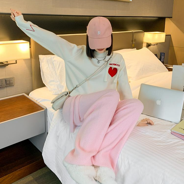 粉色糯米阔腿裤女秋冬季新款小个子高腰垂感外穿阔腿裤10000#