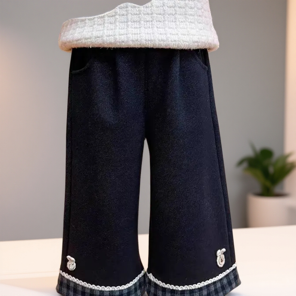女童秋冬季洋气一体绒加绒直筒阔腿裤外穿保暖休闲裤女童加绒裤子