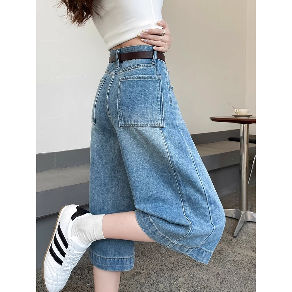 七分牛仔短裤女宽松bf男友风2025夏薄梨形身材遮胯遮肉六分中裤子