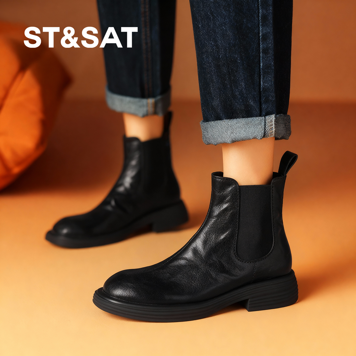 St&Sat/星期六切尔西靴女秋季款新款爆款美拉德靴子时尚粗跟短靴