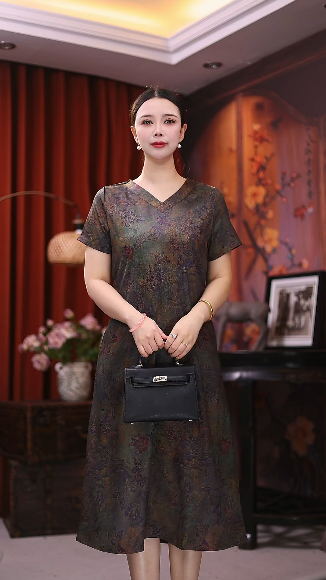 807-女装国风中老年女装长裙连衣裙优雅中长款