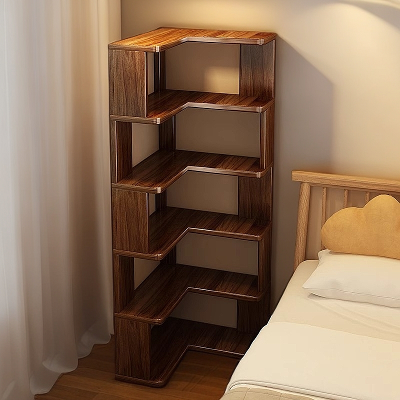 转角书架置物架一体靠墙落地家用拐角收纳架子三角形书柜储物柜子