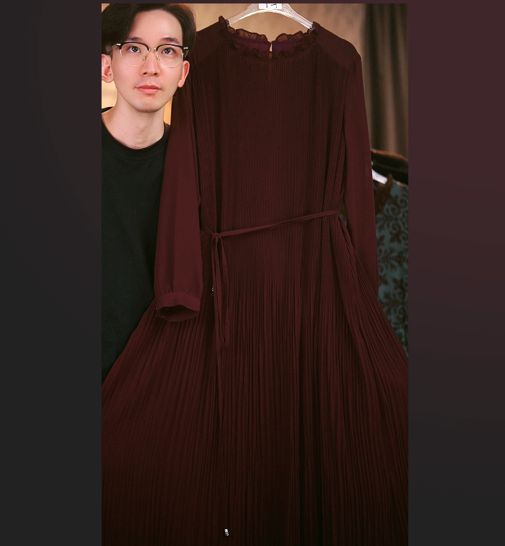 新酒红色C65长袖XW1宽松连衣裙女装连衣裙显瘦长款