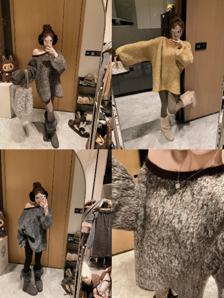 【格调公式】慵懒高级感斜肩设计感毛衣宽松显瘦针织上衣